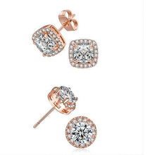 Load image into Gallery viewer, 2 Pairs: Swarovski Elements Halo 18K Gold Plated Studs - 3 Finishes (Circle &amp; Square Set)