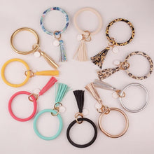 Load image into Gallery viewer, 2019 New PU Leather O Key Chain Custom Circle Cute Same Color Tassel Wristlet Keychain Wholesale Women Girls 11Colors Keychain