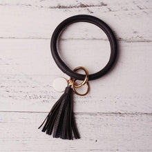 Load image into Gallery viewer, 2019 New PU Leather O Key Chain Custom Circle Cute Same Color Tassel Wristlet Keychain Wholesale Women Girls 11Colors Keychain