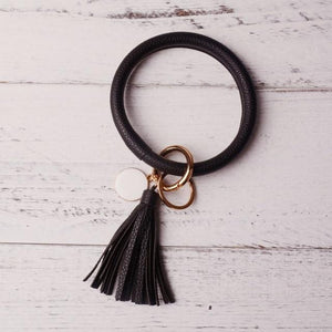 2019 New PU Leather O Key Chain Custom Circle Cute Same Color Tassel Wristlet Keychain Wholesale Women Girls 11Colors Keychain