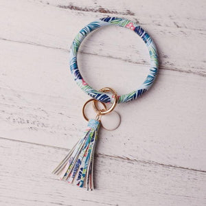 2019 New PU Leather O Key Chain Custom Circle Cute Same Color Tassel Wristlet Keychain Wholesale Women Girls 11Colors Keychain