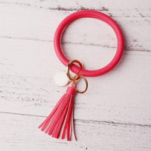 Load image into Gallery viewer, 2019 New PU Leather O Key Chain Custom Circle Cute Same Color Tassel Wristlet Keychain Wholesale Women Girls 11Colors Keychain