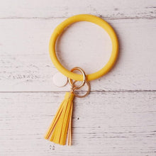 Load image into Gallery viewer, 2019 New PU Leather O Key Chain Custom Circle Cute Same Color Tassel Wristlet Keychain Wholesale Women Girls 11Colors Keychain