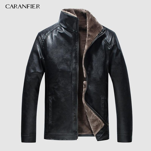 CARANFIER New Winter Motorcycle male Leather Jacket Men Windbreaker PU Jackets Male Outwear Warm PU Baseball Jackets Size 4XL