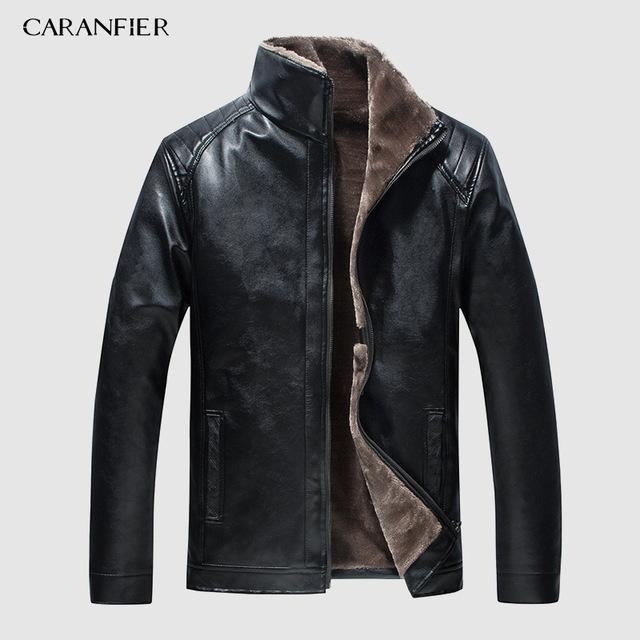 CARANFIER New Winter Motorcycle male Leather Jacket Men Windbreaker PU Jackets Male Outwear Warm PU Baseball Jackets Size 4XL