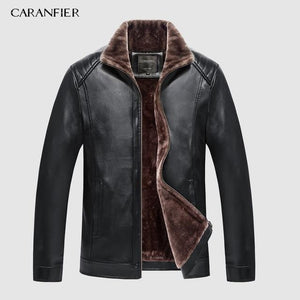 CARANFIER New Winter Motorcycle male Leather Jacket Men Windbreaker PU Jackets Male Outwear Warm PU Baseball Jackets Size 4XL