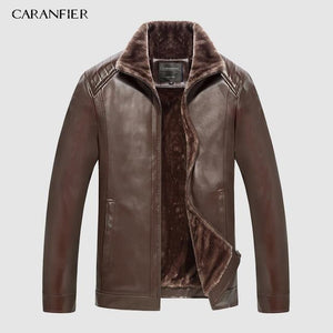 CARANFIER New Winter Motorcycle male Leather Jacket Men Windbreaker PU Jackets Male Outwear Warm PU Baseball Jackets Size 4XL