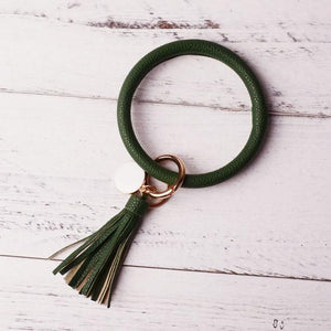 2019 New PU Leather O Key Chain Custom Circle Cute Same Color Tassel Wristlet Keychain Wholesale Women Girls 11Colors Keychain