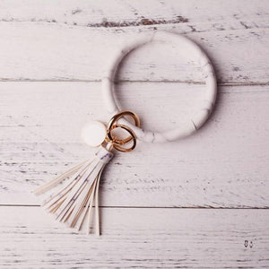 2019 New PU Leather O Key Chain Custom Circle Cute Same Color Tassel Wristlet Keychain Wholesale Women Girls 11Colors Keychain