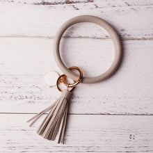 Load image into Gallery viewer, 2019 New PU Leather O Key Chain Custom Circle Cute Same Color Tassel Wristlet Keychain Wholesale Women Girls 11Colors Keychain