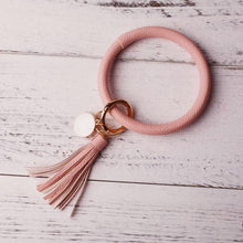 Load image into Gallery viewer, 2019 New PU Leather O Key Chain Custom Circle Cute Same Color Tassel Wristlet Keychain Wholesale Women Girls 11Colors Keychain