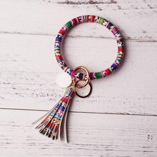 Load image into Gallery viewer, 2019 New PU Leather O Key Chain Custom Circle Cute Same Color Tassel Wristlet Keychain Wholesale Women Girls 11Colors Keychain