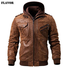 Load image into Gallery viewer, Men&#39;s Real Leather Jacket Men Motorcycle Removable Hood winter coat Men Warm Genuine Leather Jackets