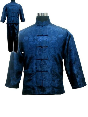 Navy Blue Chinese Men's Satin Kung Fu Suit Traditional Male Wu Shu Sets Tai Chi Uniform Clothing Plus Size S-XXXL MS002