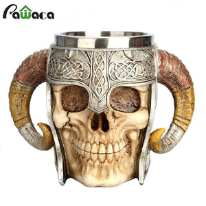 Stainless Steel Skull Mug Viking Ram Horned Pit Lord Warrior Beer Stein Tankard Coffee Mug Tea Cup Halloween Bar Drinkware Gift