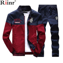 Load image into Gallery viewer, Riinr Brand New Men Sets Fashion Autumn Spring Sporting Suit Sweatshirt +Sweatpants Mens Clothing 2 Pieces Sets Slim Tracksuit