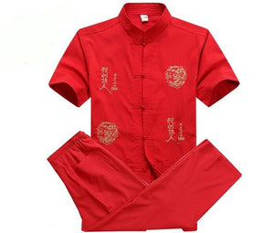 Navy Blue Embroidery Dragon Chinese Men Kung Fu Suit Cotton Wu Shu Uniform Long Sleeve Tai chi Set M L XL XXL XXXL MS010