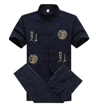 Load image into Gallery viewer, Navy Blue Embroidery Dragon Chinese Men Kung Fu Suit Cotton Wu Shu Uniform Long Sleeve Tai chi Set M L XL XXL XXXL MS010