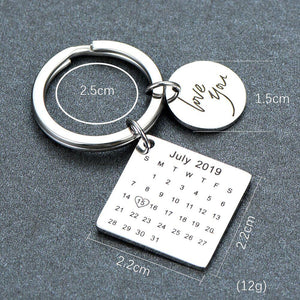 Stainless Steel Keychain Personalized Calendar Keychain Hand Carved Calendar Highlighted with Heart Date Keyring Private Custom