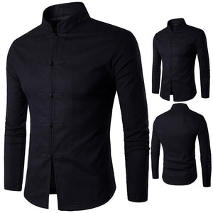 Mazefeng Men Clothing Casual Shirts Men traditional Chinese garments Male China Dress Solid Classic Stand collar