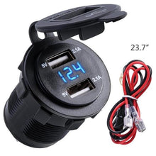 Load image into Gallery viewer, Dual USB Charger Socket Waterproof Power Outlet 2.1A 2.1A with Voltmeter &amp; Wire in-line 10A Fuse for 12-24V Car Boat Motorcycle