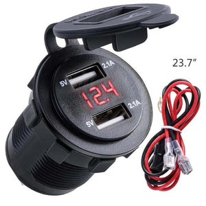 Dual USB Charger Socket Waterproof Power Outlet 2.1A 2.1A with Voltmeter & Wire in-line 10A Fuse for 12-24V Car Boat Motorcycle