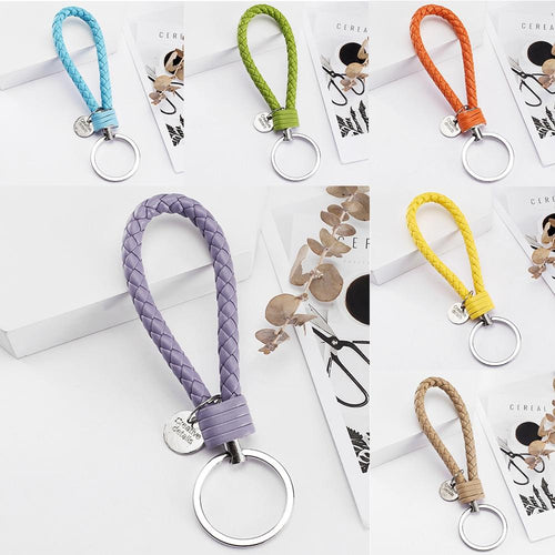 Vicney 33 Colors PU Leather Braided Woven Rope bts keychain DIY bag Pendant Key Chain Holder Car Keyrings Men Women Keychain